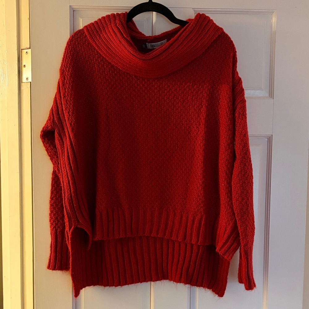 Jennifer Lopez Red Cowl Neck Sweater